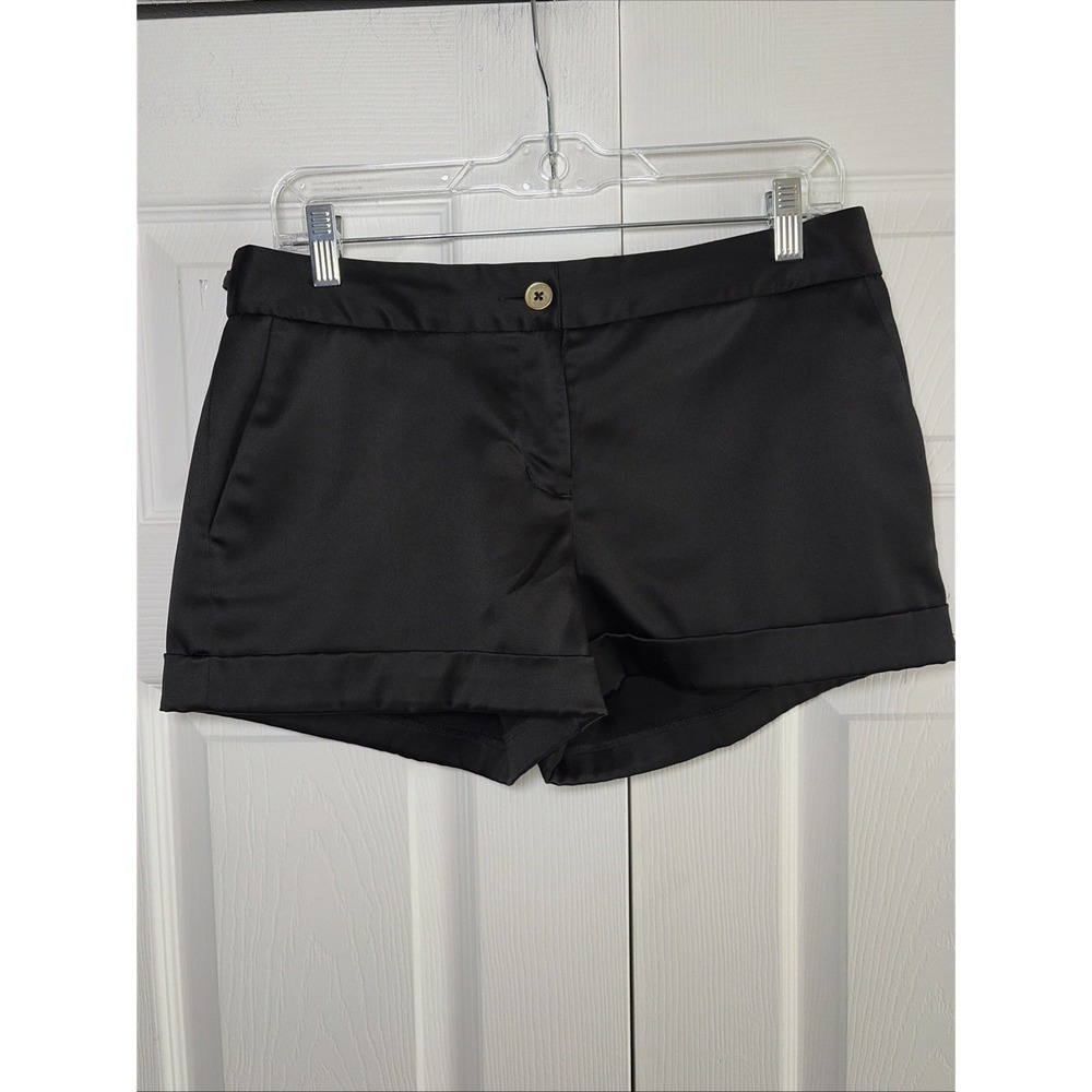 Express Design Studio Satin Horsebit Shorts Womens Size 6 Black Y2K Cuffed Luxe
